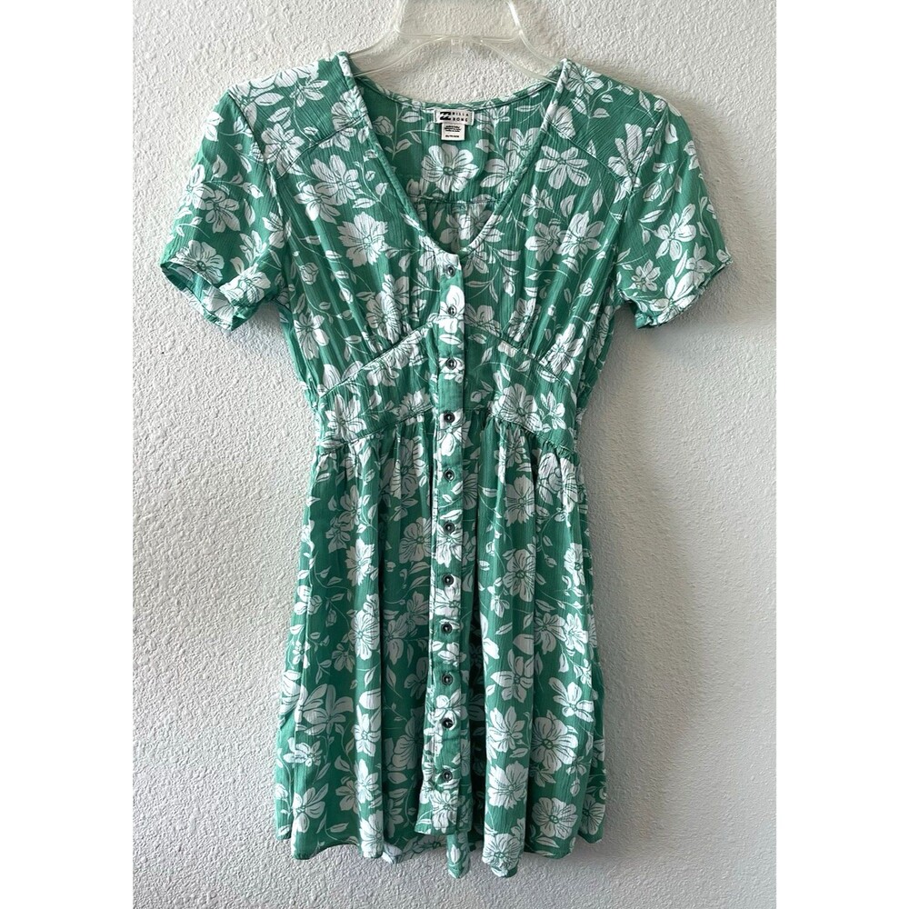 Billabong Women's Dress Size XS Green Floral Mini Dress Twist Around Beachy Boho